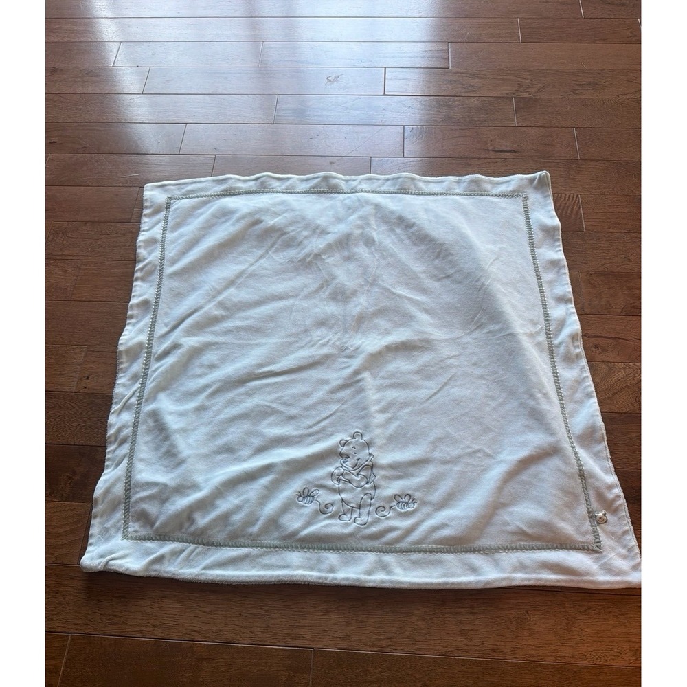 Disney Winnie the Pooh Blue Velour Baby Blanket Bumblebees